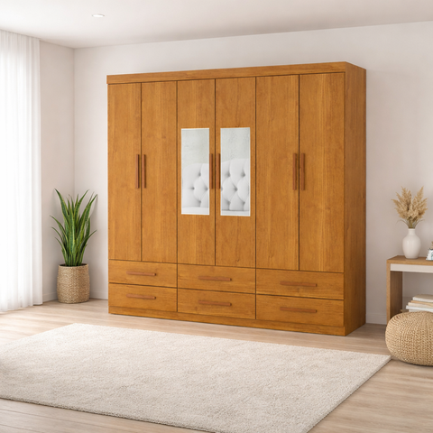 Guarda Roupa 6 Portas 6 Gavetas e Espelho Unique -grand Line