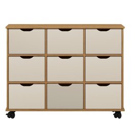 Nicho Organizador 9 Gavetas com Rodízios Freijó-off White - Qmovi - 1