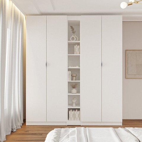 Guarda-Roupa Planejado 4 Portas 3 Peças Hera CabeCasa MadeiraOriginals Branco/Algodão/Cinza