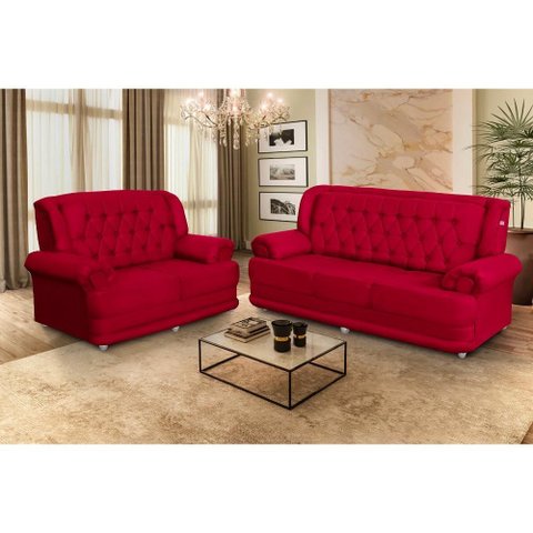 Conjunto de Sofá 2,00 X 1,50m 3 e 2 Lugares Suede Filadélfia Vermelho