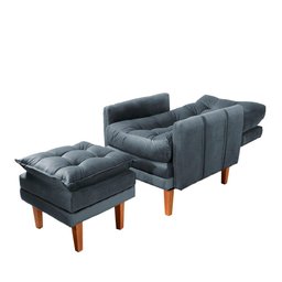 Poltrona Reclinável Com Puff Veludo Grafite Cinza California ShopJM - 3