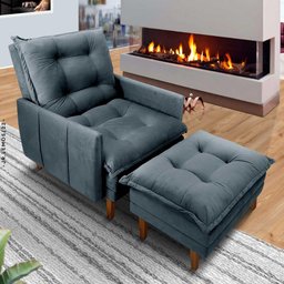 Poltrona Reclinável Com Puff Veludo Grafite Cinza California ShopJM - 1