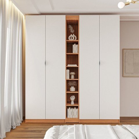 Guarda-Roupa Modulado 4 Portas 3 Peças Hera CabeCasa MadeiraOriginals Marrom/Louro/Algodão/Cinza