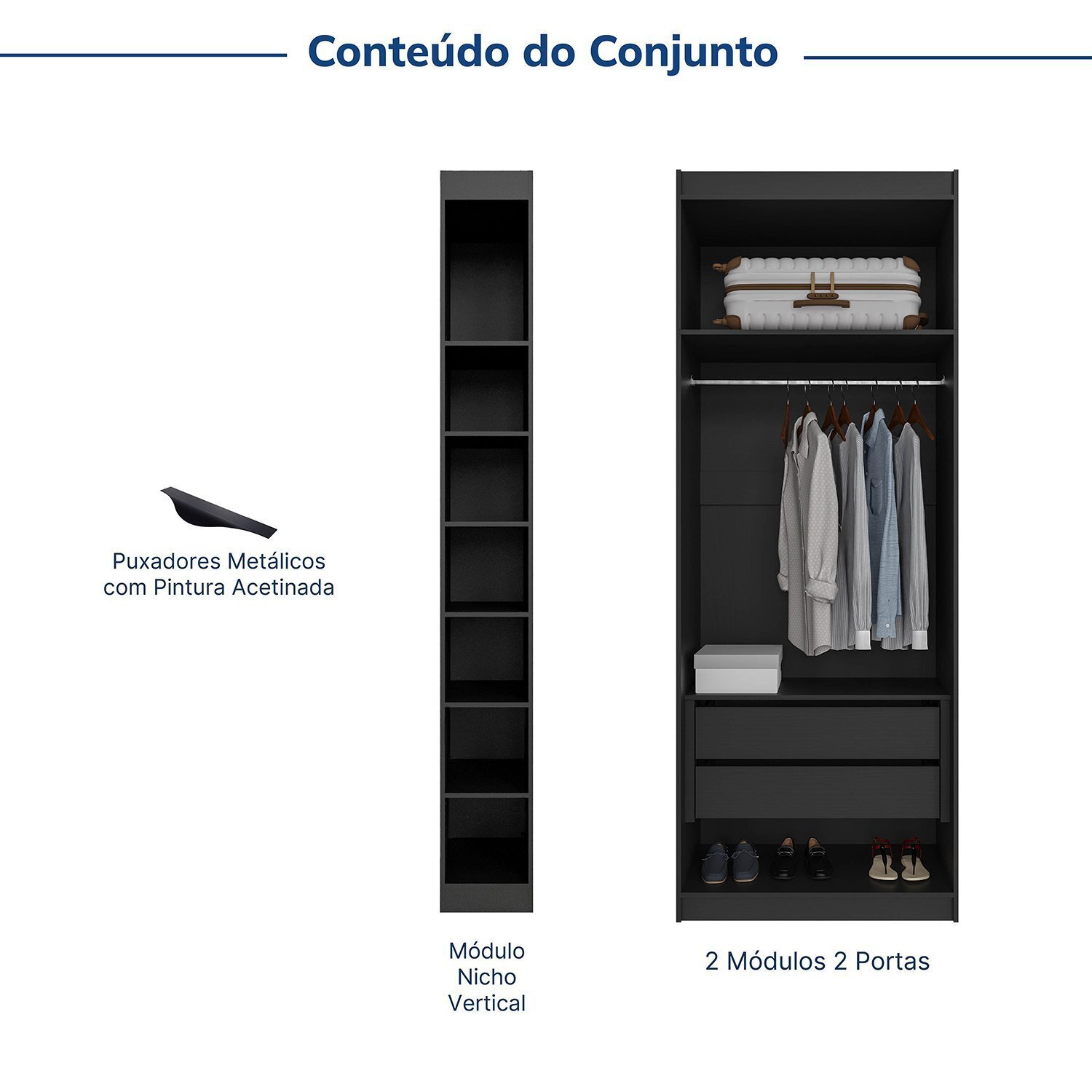 Guarda-roupa Modulado 4 Portas 3 Peças Hera Cabecasa Madeiramadeira - 4