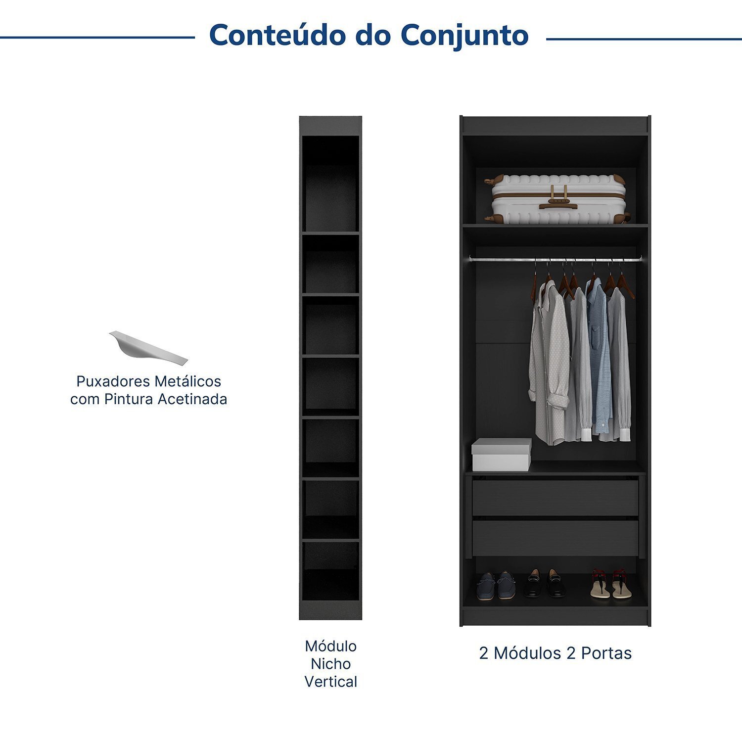 Guarda-roupa Modulado 4 Portas 3 Peças Hera Cabecasa Madeiramadeira - 4