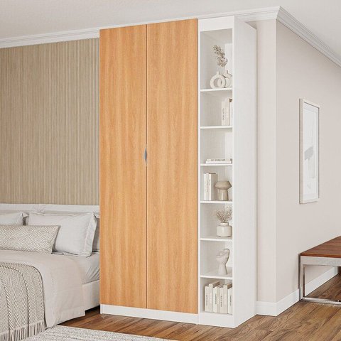Guarda-Roupa Planejado 2 Portas 3 Peças Hera CabeCasa MadeiraOriginals Branco/Algodão/Louro/Cinza