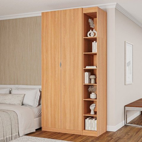 Guarda-Roupa Planejado 2 Portas 3 Peças Hera CabeCasa MadeiraOriginals Marrom/Louro/Cinza