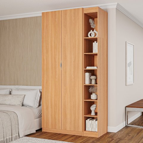 Guarda-Roupa Modulado 2 Portas 3 Peças Hera CabeCasa MadeiraOriginals Marrom/Louro/Cinza