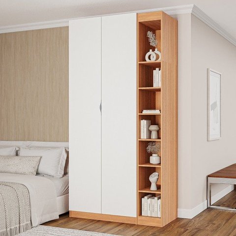 Guarda-Roupa Planejado 2 Portas 3 Peças Hera CabeCasa MadeiraOriginals Marrom/Louro/Algodão/Cinza