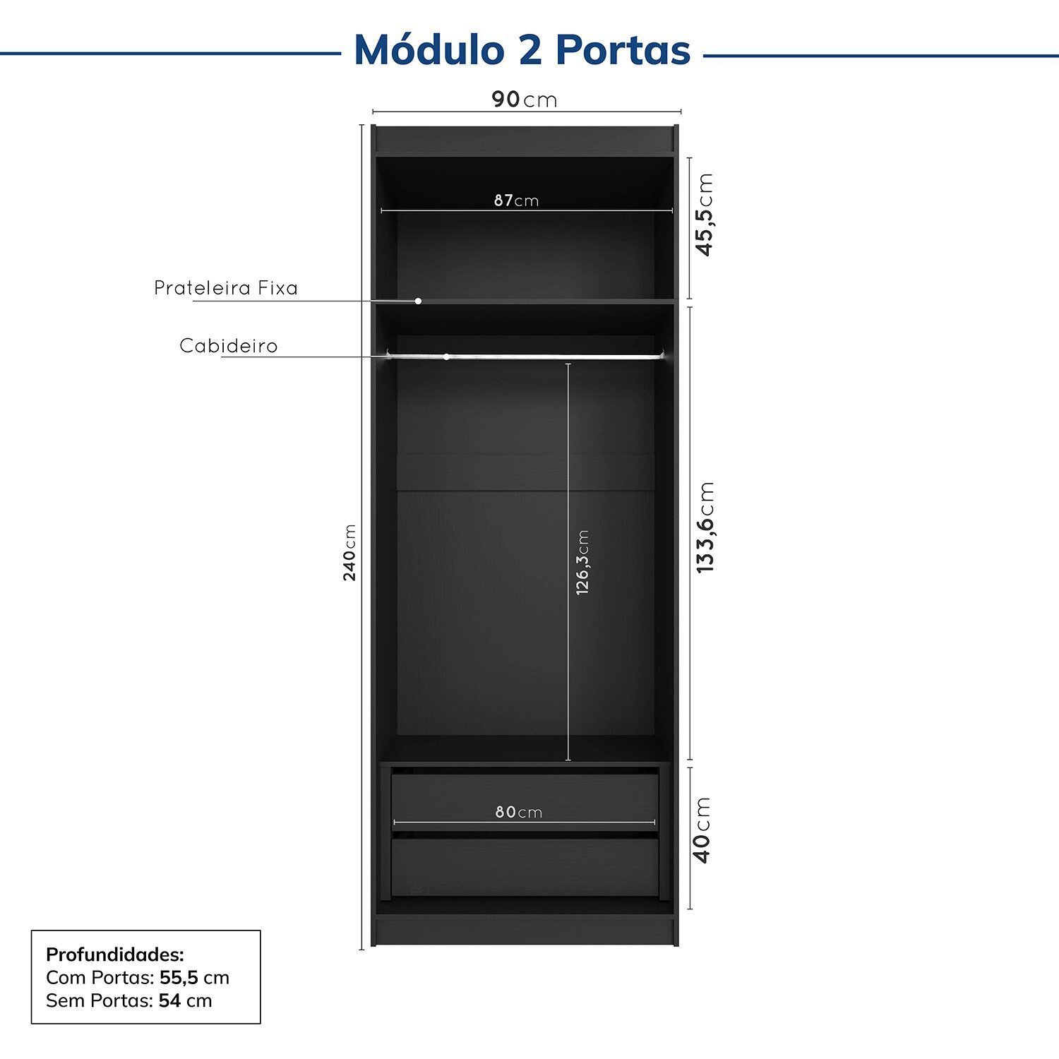 Guarda-roupa Modulado 2 Portas 3 Peças Hera Cabecasa Madeiramadeira - 10