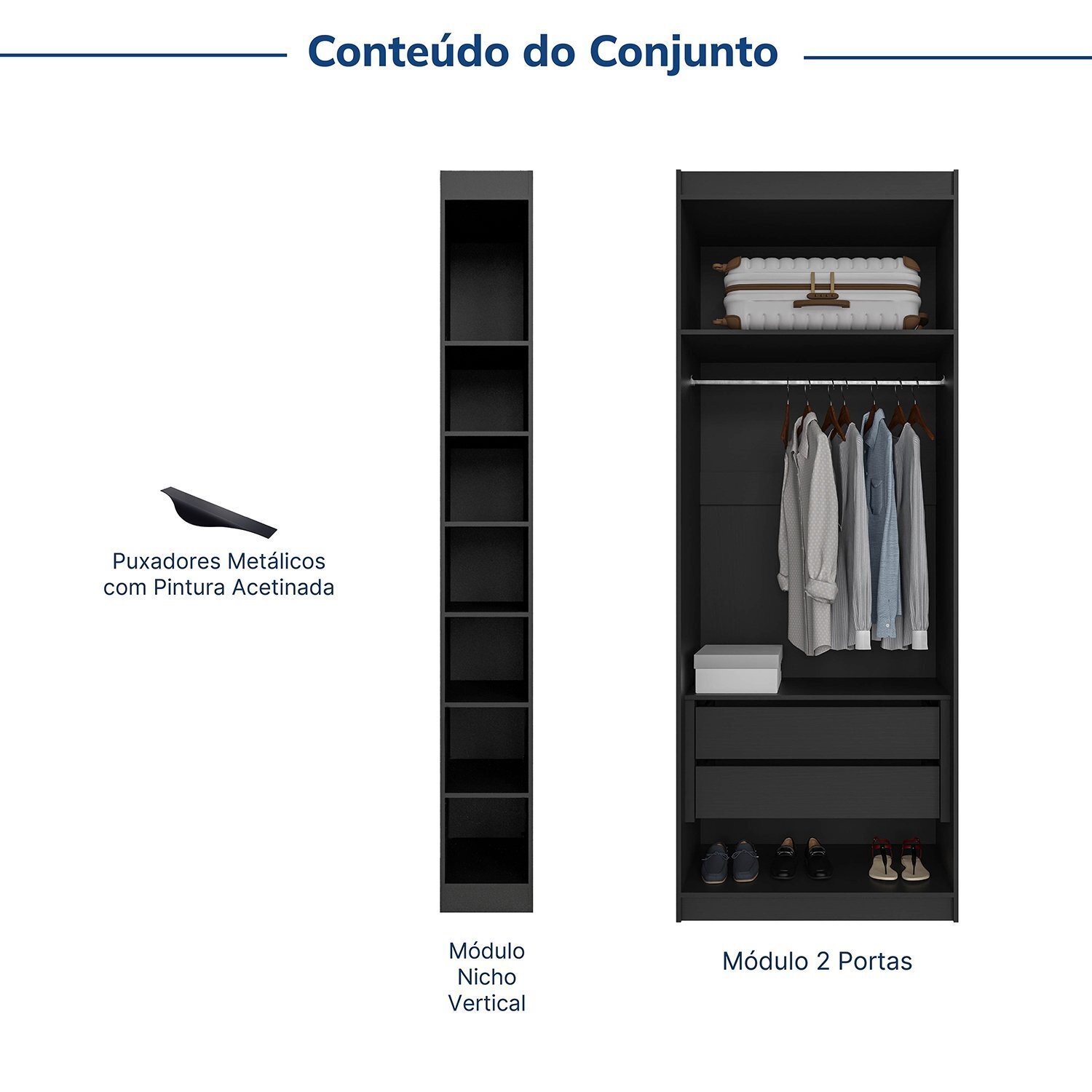 Guarda-roupa Modulado 2 Portas 3 Peças Hera Cabecasa Madeiramadeira - 4