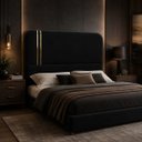 Ver imagem 1 de Cabeceira Glória Casal Estofada Boucle com Detalhe Dourado Preto