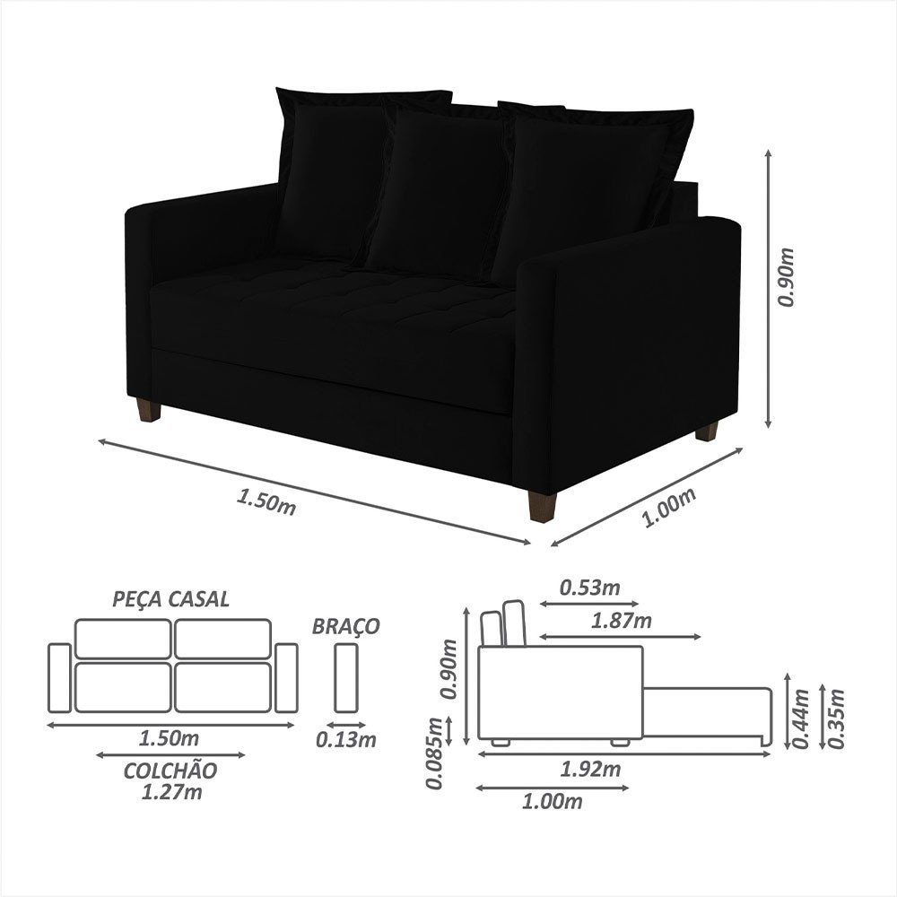 Sofa Cama Rocca Colchao Casal Pés de Madeira Talento Móveis - 5