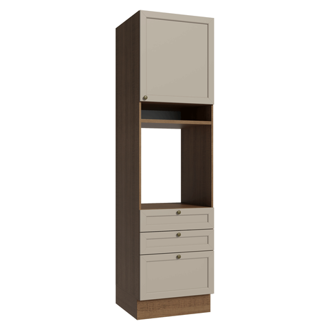 Torre Quente 60 cm 1 Porta 3 Gavetas Rustic/Crema Vik Madesa