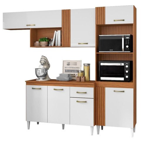 Cozinha Modulada Balcao com Tampo 240 Cm Mdp Vitoria Armoveis - Cinamomo Branco