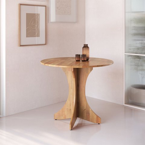 Mesa de Jantar Geovani 90x90cm em Madeira Maciça para 4 Pessoas - Amêndoa