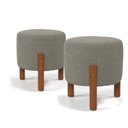 Ver imagem 3 de Kit Puff Thor Cinza Redondo Pés Palito Decorativo Recepção em Linho Cru