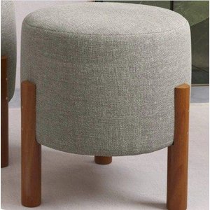 Kit Puff Thor Cinza Redondo Pés Palito Decorativo Recepção em Linho Cru