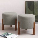 Ver imagem 4 de Kit Puff Thor Cinza Redondo Pés Palito Decorativo Recepção em Linho Cru