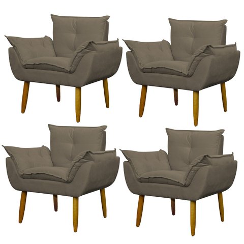 Kit 4 Poltronas Decorativa Sala e Quarto Opala Suede Herrero:cappuccino