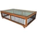 Ver imagem 1 de Mesa De Centro Saibi Ozki 120 Cm Madeira Eucalipto Cedro Corda Plana Azul E Tampo De Vidro