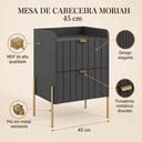 Ver imagem 3 de Mesa de Cabeceira com Gaveta Moriah Grafite 45cm Puxadores e Pés Ferro