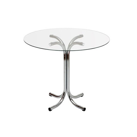 Mesa de Jantar ou Cozinha para 4 lugares Pé X Cromada com Tampo de Vidro Redondo 90cm Poltronas do S