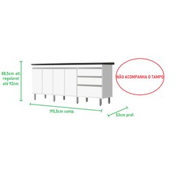 GABINETE P/ PIA 2 METROS 100% MDF PUXADOR ALUMÍNIO OFERTA BRANCO PASSE BEM 67 - 3