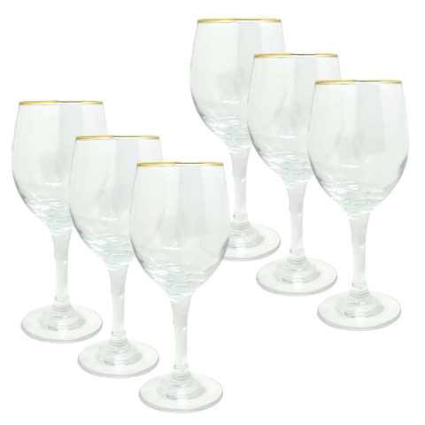 Conjunto 6 Taças Vinho Agua Refrigerante Borda Dourada 400ml