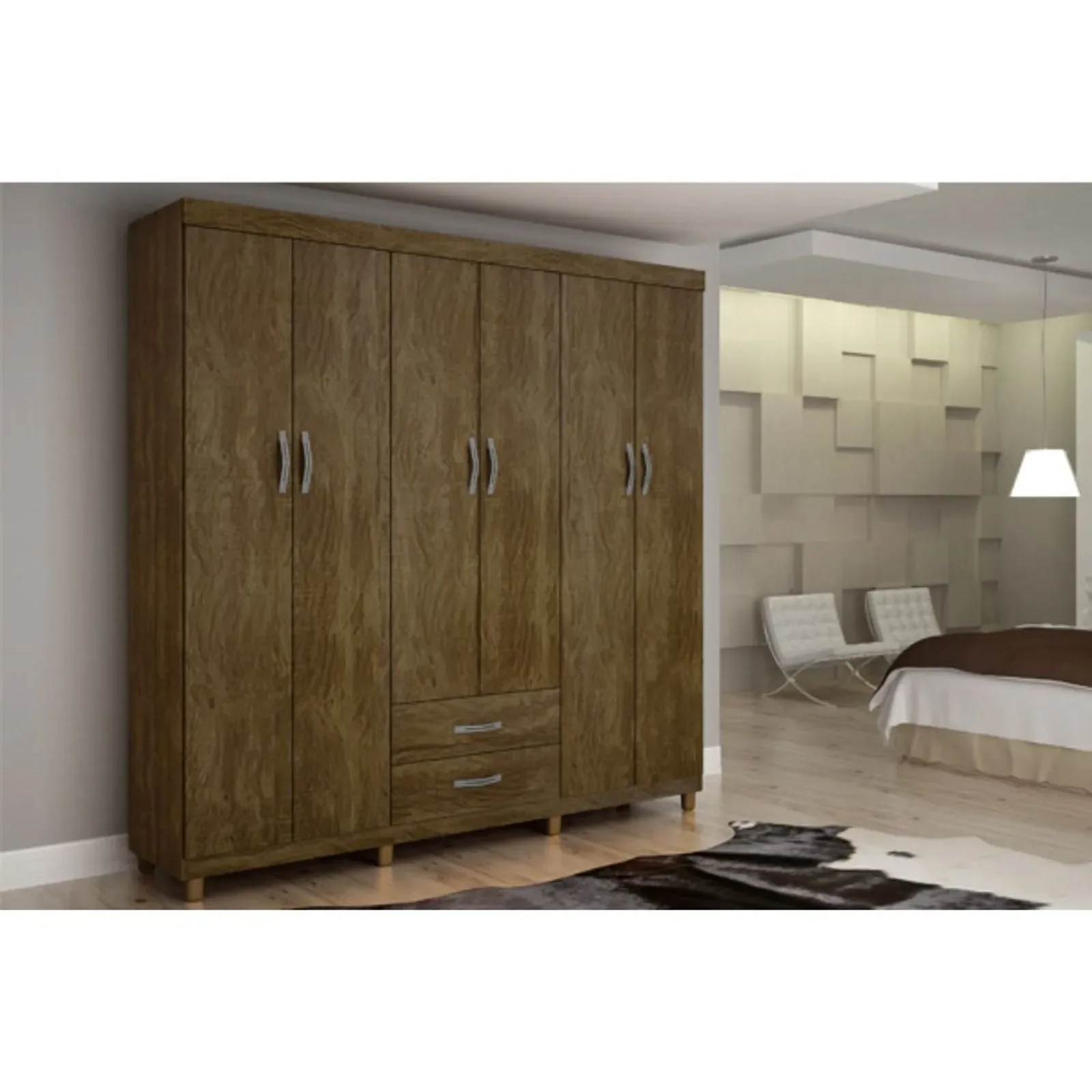Guarda-Roupa Solteiro Milão 6 Portas 2 Gavetas Moby Móveis Cestaplus Ipê - 1