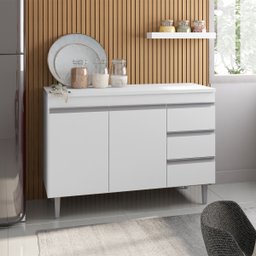 Kit Conjunto Balcão Andréia 100 Cm S/tampo + Balcão Cooktop para Cozinha:branco - 3