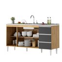 Ver imagem 2 de Balcão Salvador 1,60 Mt 3 Gavetas 3 Portas 100% Mdf Amêndoa Grafite