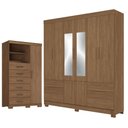 Ver imagem 1 de Guarda Roupa Casal 8 Portas Curitiba com Espelho e Cômoda Marabá com Pés Jatobá Acetinado - Santos a