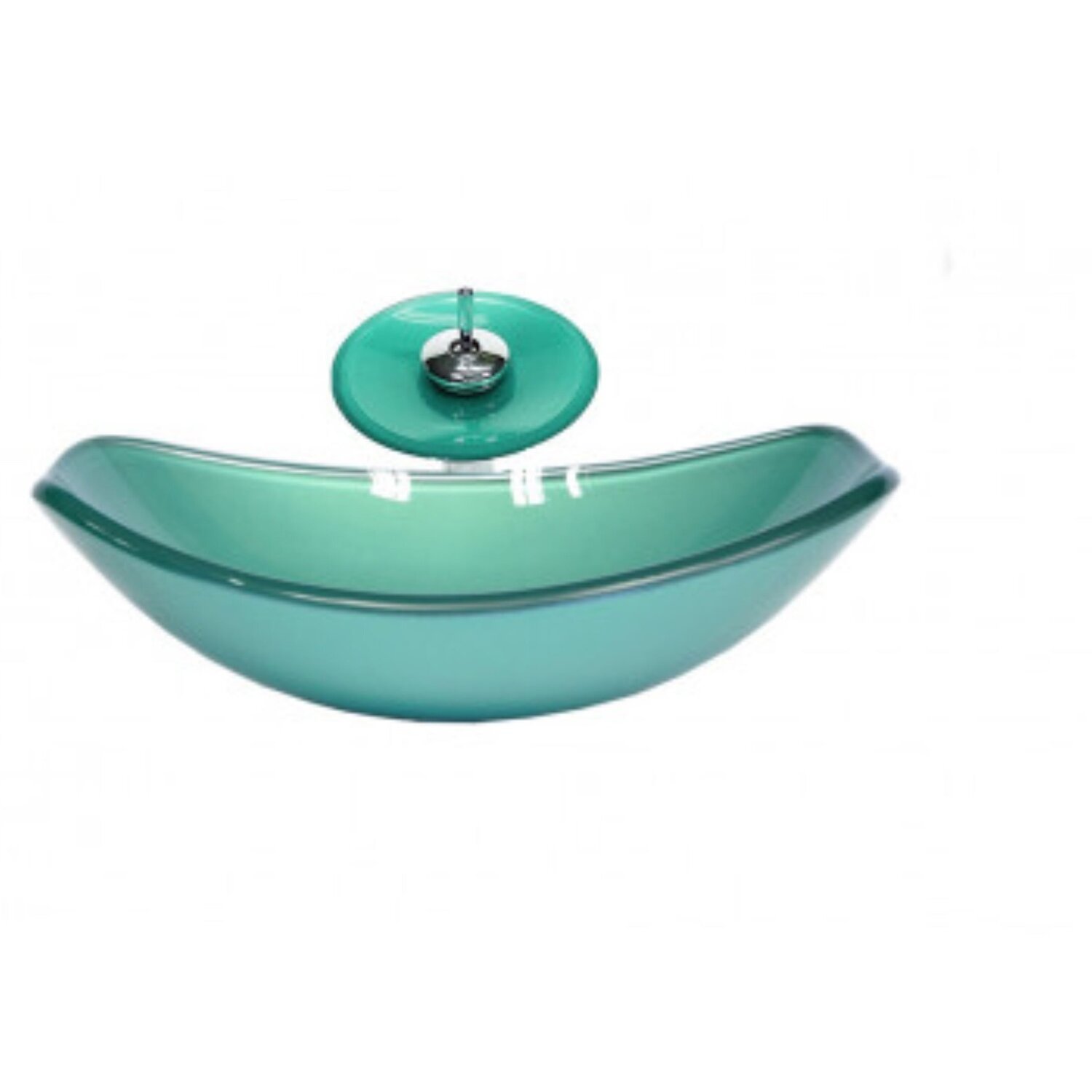 Cuba de Vidro Oval Chanfrada 46cm com Válvula Clicke Torneira Cascata - 1