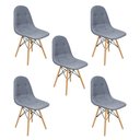 Ver imagem 1 de Kit 5 Cadeiras Estofadas Charles Eames Eiffel Botonê com Pés de Madeira Clara Cinza Médio