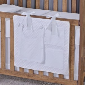 Porta Treco e Fralda Organizador Quarto de Bebê Menino Menina 1 Peça com Laço:branco