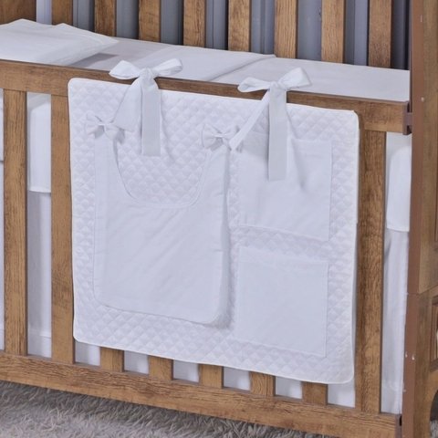 Porta Treco e Fralda Organizador Quarto de Bebê Menino Menina 1 Peça com Laço:branco