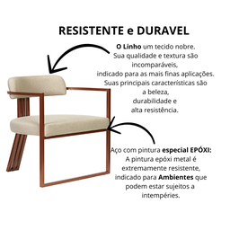 Kit 02 Poltronas Oregon Linho Marfim Estrutura Bronze - 7