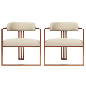 Kit 02 Poltronas Oregon Linho Marfim Estrutura Bronze