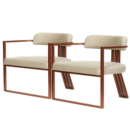 Kit 02 Poltronas Oregon Linho Marfim Estrutura Bronze - 2