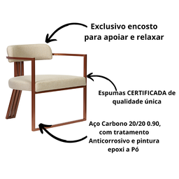 Kit 02 Poltronas Oregon Linho Marfim Estrutura Bronze - 6