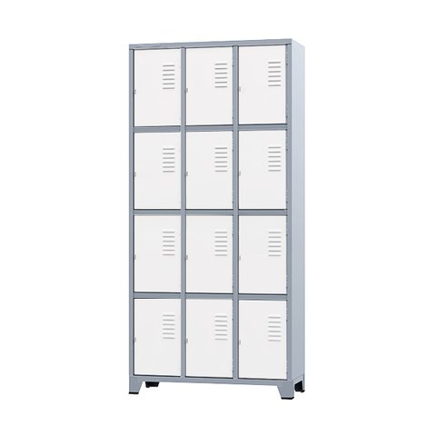 Armário Roupeiro de Aço para Vestiário 12 Portas Locker Branco com Chave