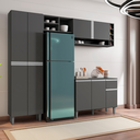 Ver imagem 2 de Armário de Cozinha Florença Branco 5 Portas e Nichos Moderno:Cinza