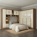 Ver imagem 1 de Guarda Roupa Casal Modulado 4 Peças 12 Portas 5 Gavetas com Cabeceira 100% MDF Smart Cinamomo/Off Wh