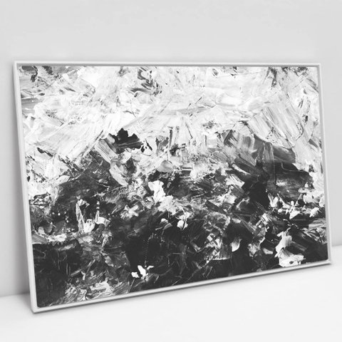 Quadro Decorativo em Canvas Abstrato Preto e Branco TaColado Moldura Flutuante 4,5cm Branca 90 x 60c