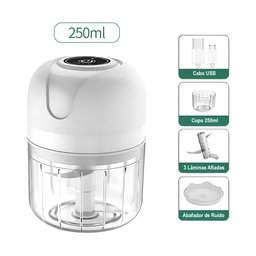 Mini Triturador Processador 250ml Branco Usb Recarregável com Lâminas Afiadas para Alimentos - 1
