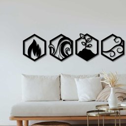 Conjunto 4 Elementos Quadros Hexagonais em MDF 6mm Vazado - 3