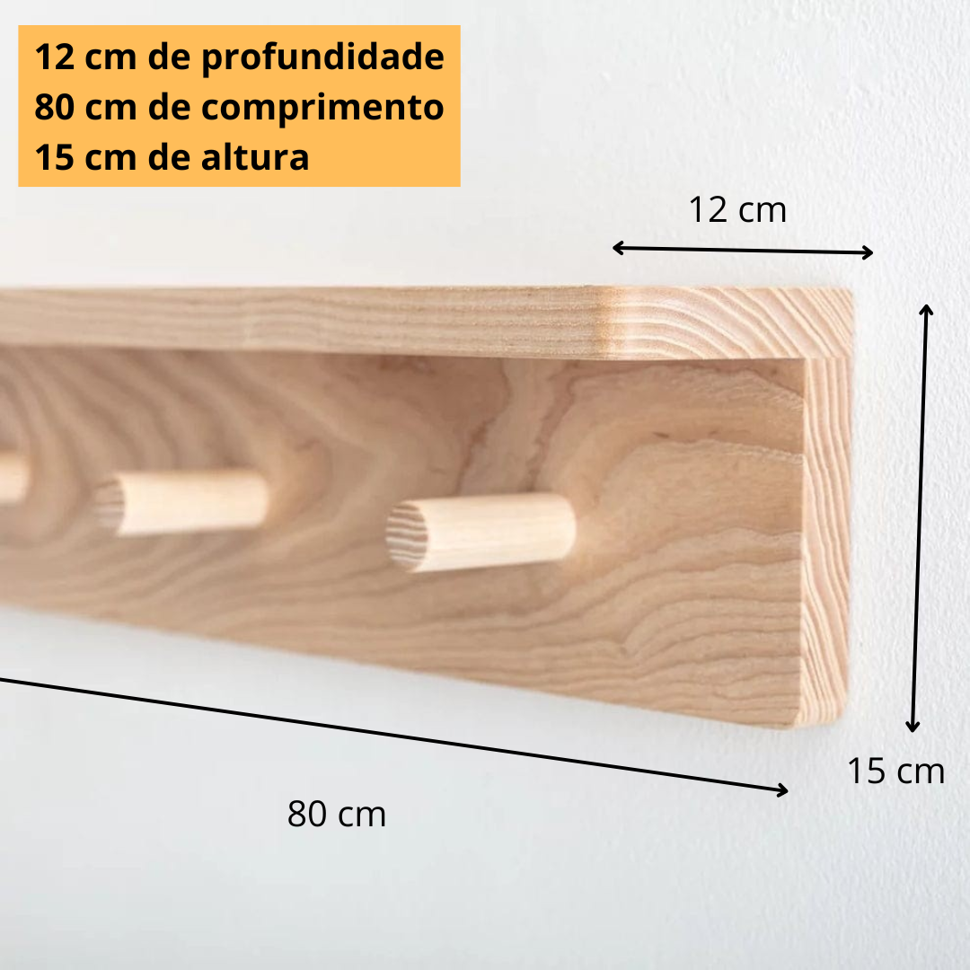 Cabideiro Prateleira de Madeira Infantil Montessori com Ganchos para Organização e Decoração - Bento - 4