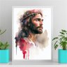 Quadro Aquarela Jesus Cristo 33x24cm - com vidro:Madeira branca - 1