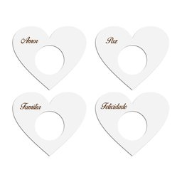Porta Guardanapo Coração Desejos Kit 4 Peças 7,5cmx6,5cm - Cria Arte Laser Branco - 1